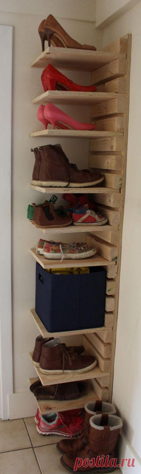 Adjustable wooden shoe rack Made to order 10 Shelf and 22 slat adjustable shoe rack made from heavy duty 18mm plywood and spruce. Height 180cm / width 30cm / shelf depth 30cm / total depth 36cm Shoe rack delivered with a plain wood finish and not pre drilled unless requested. Other sizes available on request.