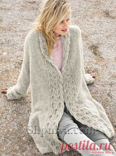 . Вязаное пальто с планками из кос - Вязание - Страна Мам
