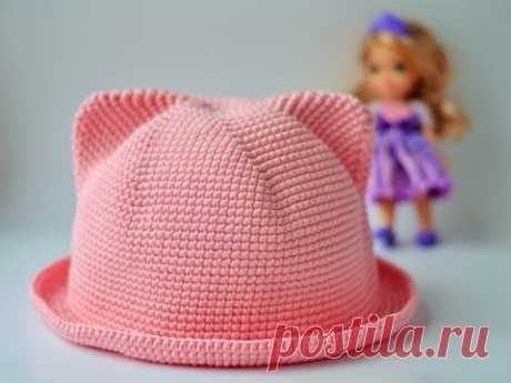 Шляпка с ушками крючком/ Crochet Cat Hat.
