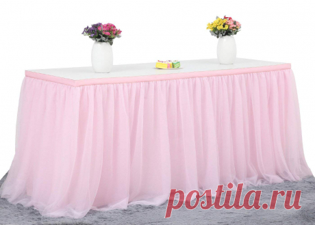 Amazon.com: 6FT Pink Tulle Table Skirt High-end Gold Brim 3 Layer Round or Rectangle Tables Mesh Tutu Table Skirting Fluffy and Elegant for Baby Show, Birthday Party, Wedding Decoration.(L72in, H30in): Kitchen & Dining