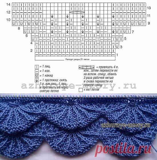 Алсацийские гребешки схема для вязания спицами № 151 Узор из арок спицами - фото Ажурные Узоры Узоры. Постила