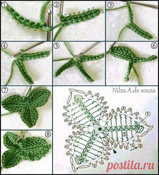 Схемы вязания разных листочков . В копилочку!