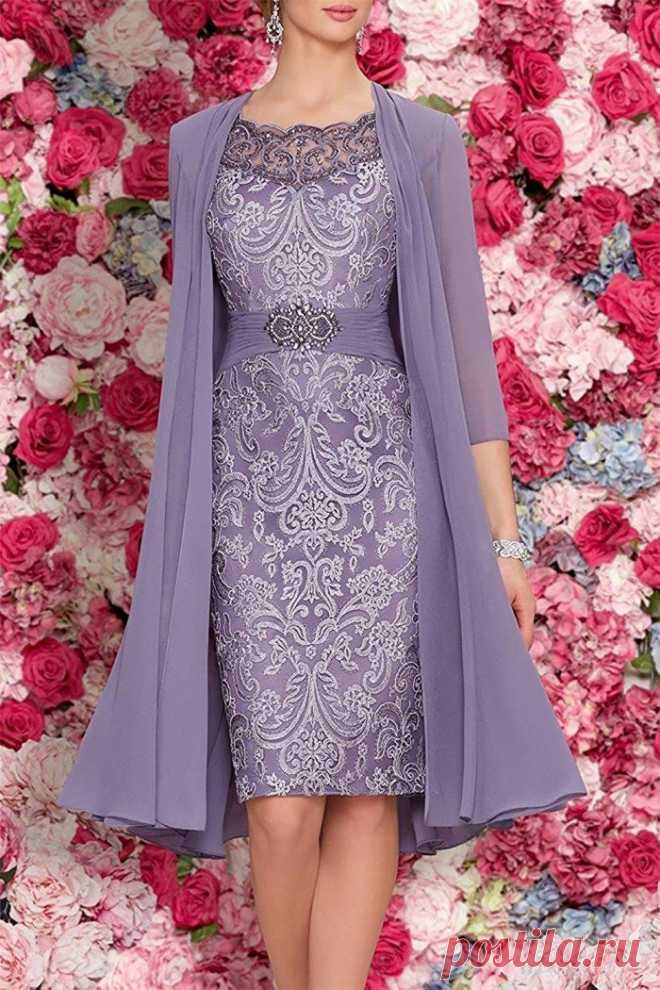 Mother Of The Bride Dresses Tea Length Two Pieces With Jacket purple