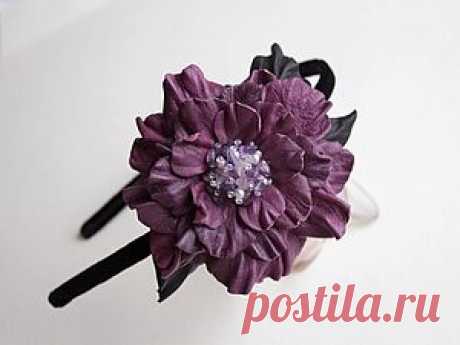 Мастер-класс Бархатный ободок с фиолетовым кожаным цветком. - Ярмарка Мастеров - ручная работа, handmade