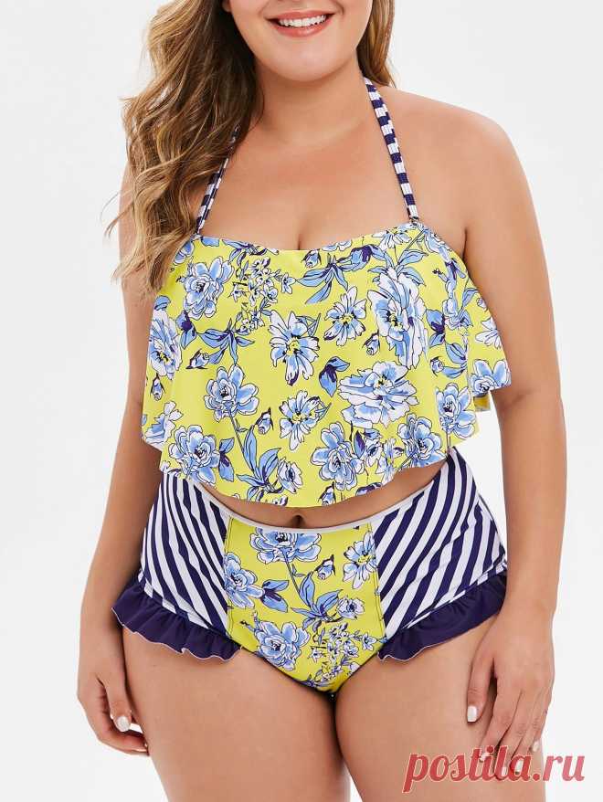 [35% OFF] 2020 Plus Size Floral Print Ruffle Bikini Set In Multicolor A | DressLily