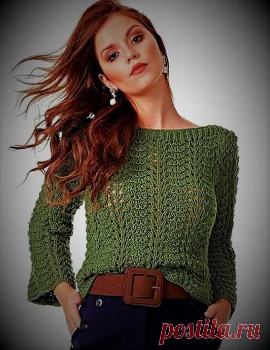 Женский пуловер с волнообразным узором из категории Интересные идеи – Вязаные идеи, идеи для вязания
