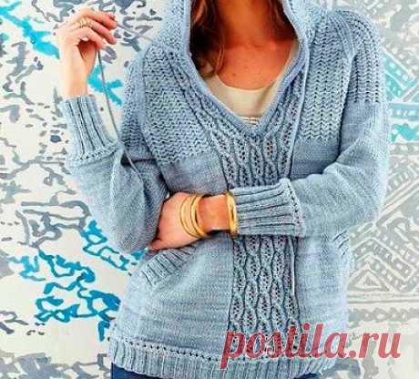 Вязание пуловера с капюшоном, модель 24, Vogue ss 2014 | Вязальный роман | Яндекс Дзен