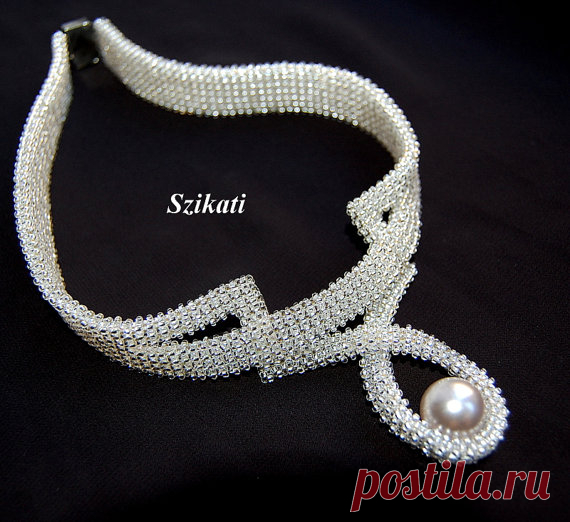 White Pearl/Seed Bead Statement Necklace Bridal от Szikati на Etsy