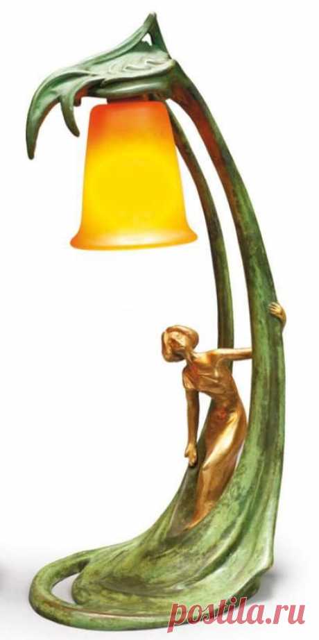 Hélène SIBEUD et DAUM, бронза, лампа в стиле модерн.