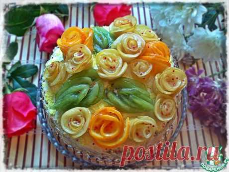 Торт "Именинный" с фруктовыми розами Кулинарный рецепт