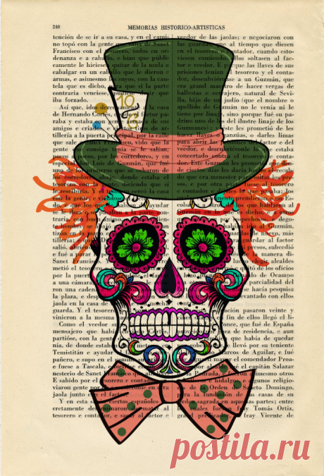 Sugar Skull Mad Hatter Print Alice in the Wonderland Print