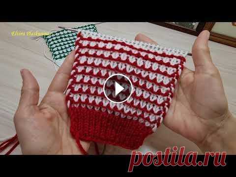 Двухцветный узор, ленивый жаккард спицами. Pattern 2 colors/ Узор с раппортом 2 петли и 4 ряда в высоту. Очень красивый, легко вязать и быстро запомнить....