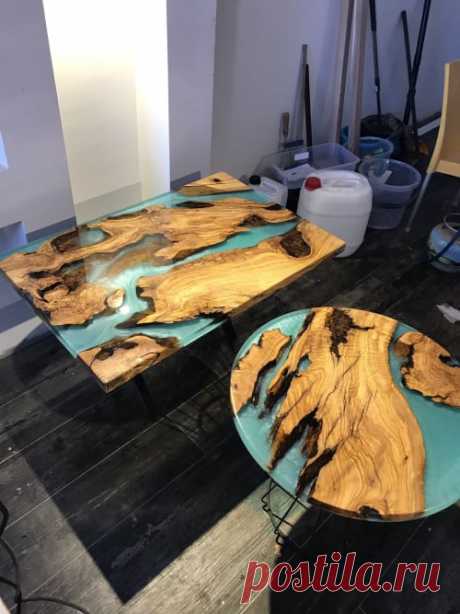 Epoxy Resin Round Dining Table With Olive Wood by Tinella Wood | Wescover Tables
