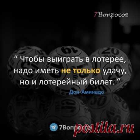 7Вопросов “ Чтобы выиграть в лотерее, надо иметь не только удачу, но и лотерейный билет. “ © Дон-Аминадо