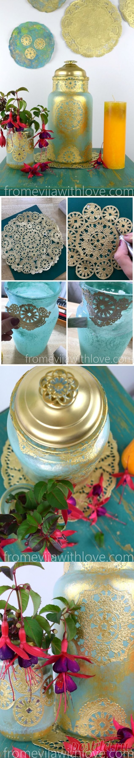 DIY Moroccan Inspired Lantern Made From Old Glass and Paper Doilies | Hometalk