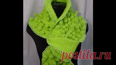 Как связать шарф "Розы".Процесс вязания крючком.Урок вязания.Crochet scarf.