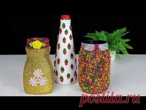 3 Ideas of Jar Crafts || Unique Glass Jar decoration ideas || Painting on Glass Jar