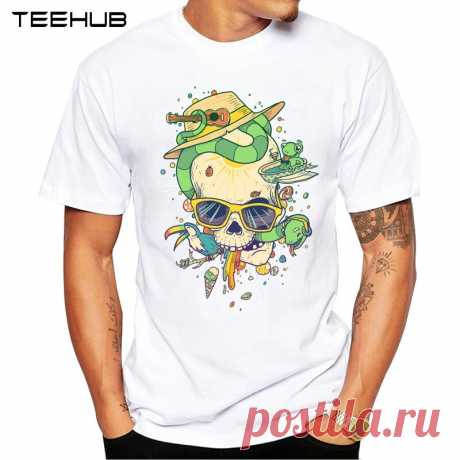 Nuevas llegadas 2019 TEEHUB diseño fresco de los hombres de moda de verano cráneo impreso Camiseta de manga corta Camisetas cuello redondo Hipster-in Camisetas from Ropa de hombre on AliExpress