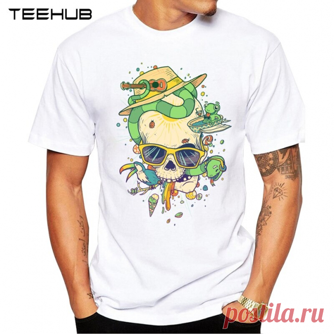 Nuevas llegadas 2019 TEEHUB diseño fresco de los hombres de moda de verano cráneo impreso Camiseta de manga corta Camisetas cuello redondo Hipster-in Camisetas from Ropa de hombre on AliExpress