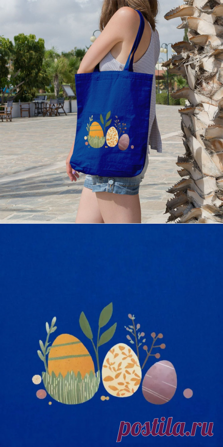 Сумка шоппер женская , через плечо , из плотного натурального хлопка , с авторским принтом "Декоративные пасхальные яйца", цвет синий - купить с доставкой по выгодным ценам в интернет-магазине OZON (1550648000)