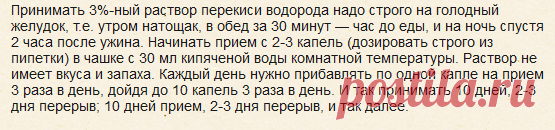 Схема употребления перекиси водорода по неумывакину