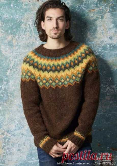 Мужской пуловер с жаккардовой кокеткой

Размеры S -M- L-XL
