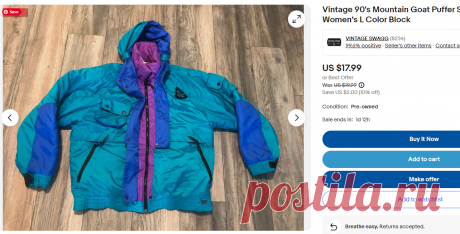 Vintage 90's Mountain Goat Puffer Ski Jacket Women’s L Color Block | eBay