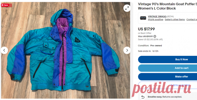 Vintage 90's Mountain Goat Puffer Ski Jacket Women’s L Color Block | eBay