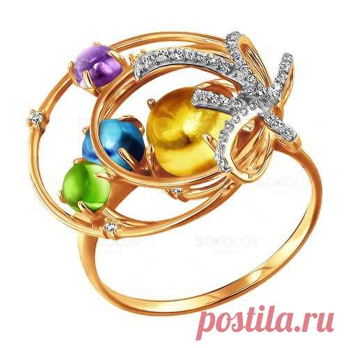 Кольцо с яркими полудрагоценными вставками от SOKOLOV
