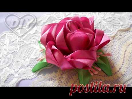 Как сделать цветок из атласной ленты🌺 Канзаши🌺Tutorial Simple Sweet Flower🌺