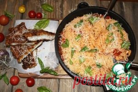Курица миланьезе со спагетти от Джейми Оливера - кулинарный рецепт