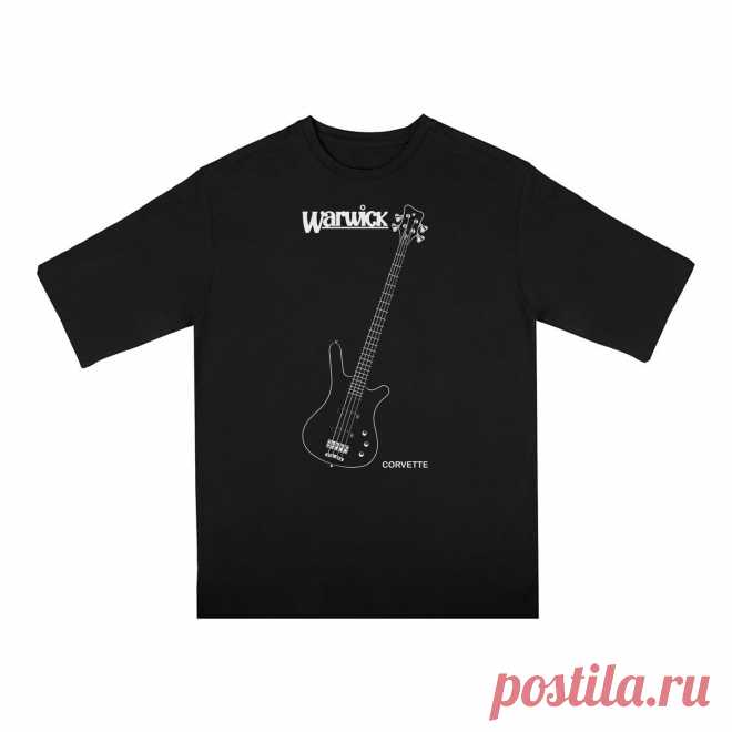 Футболка оверсайз «Warwick Corvette. Бас-гитара. Bass guitar. Rock.» цвет черный - дизайнер принта Kaplio