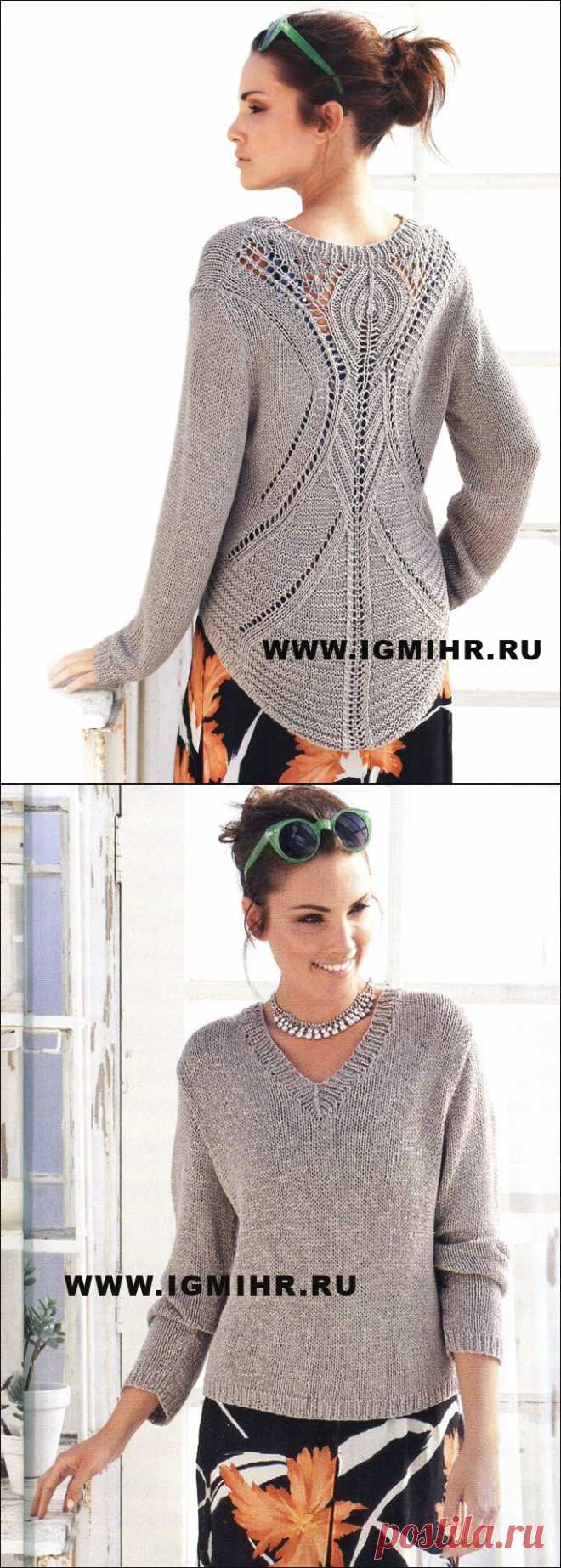 Классический пуловер с V-образным вырезом и очень эффектной спинкой. Спицами. / igmihrru.ru