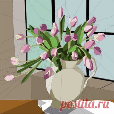 Tulips in Window – Quilt Art Design