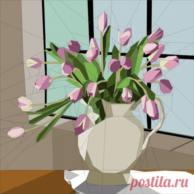 Tulips in Window – Quilt Art Design