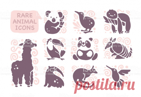 Ilustración de Colección De Vectores De Iconos Animales Piso Lindos Aislado Sobre Fondo Blanco y más Vectores Libres de Derechos de Logotipo - iStock