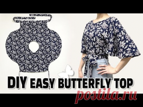 DIY Simple Wrap Top / Butterfly shirt / Crop top Tutorial / For Bigginer
