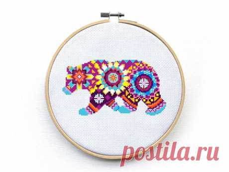 Kit de punto de cruz de oso Mandala patrón de puntada de | Etsy