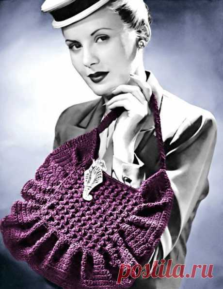 (410) Vintage Crochet Pattern 1940s Pleated Ruffle Purse Handbag Digital Download PDF | Crochet
