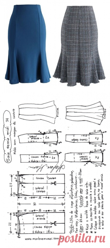 Saia sereia (rabo de peixe) midi com recortes - Marlene Mukai