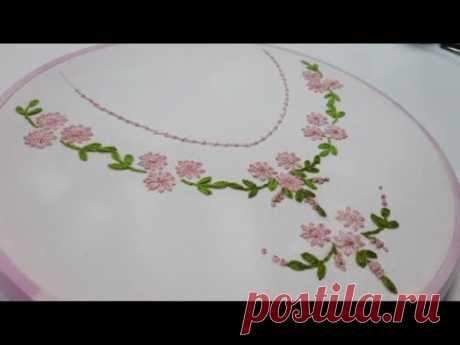 Flowers neck design for dress Lazy Daisy Stitch Hand Embroidery