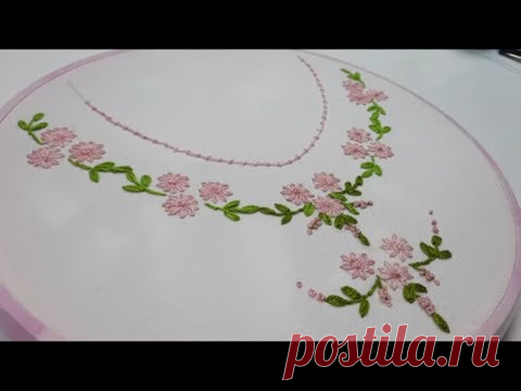 Flowers neck design for dress Lazy Daisy Stitch Hand Embroidery