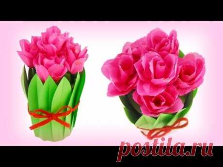 Paper Tulips Bouquet in a Pot ＊Spring & Mother's Day Craft Idea＊