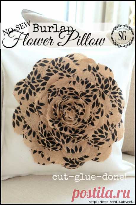 Декор подушки цветком из мешковины. Мастер-класс
