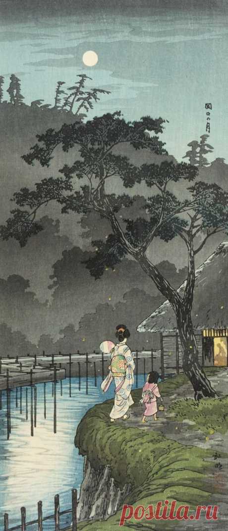 Sekiguchi in Evening Takahashi Shōtei (Hiroaki) (Japan, 1871-1945) Japan, before 1936 Prints; woodcuts Color woodblock print Image: 14 11/16 x 6 7/16 in. (37.31 x 16.35 cm); Sheet: 14 15/16 x 6 11/16 in. (37.94 x 16.99 cm) Gift of Chuck Bowdlear, Ph.D., and John Borozan, M.A. (M.2000.105.51) Japanese Art