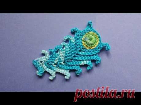 Crochet peacock feather   Павлинье перо крючком вязание