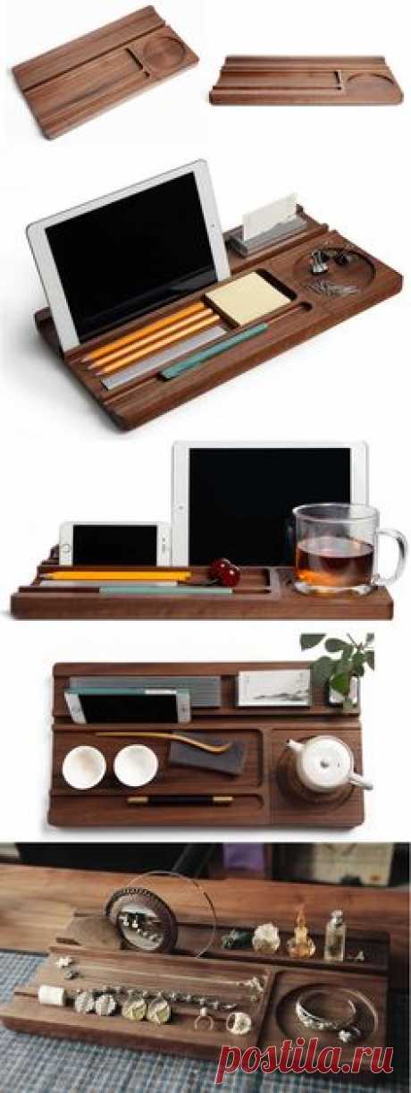 Bamboo Wooden Office Desk Stationery Organizer Tray Pen Pencil Holder Stand iPhone iPad Smart Phone Holder Dock Business Card Display Stand Holder Memo Holder Paper Clip Holder Collection Office Desk Supplies Stationary Organizer
