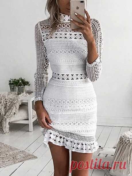 White High Neck Cut Out Detail Long Sleeve Lace Mini Dress | Choies