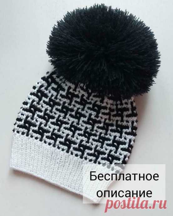 Шапочка в технике мозаичного вязания. Узор 