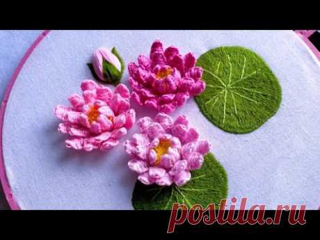 Water Lily / Lotus Hand Embroidery Design | Easy Ways to Embroider | Tutorial Menyulam Bagi Pemula